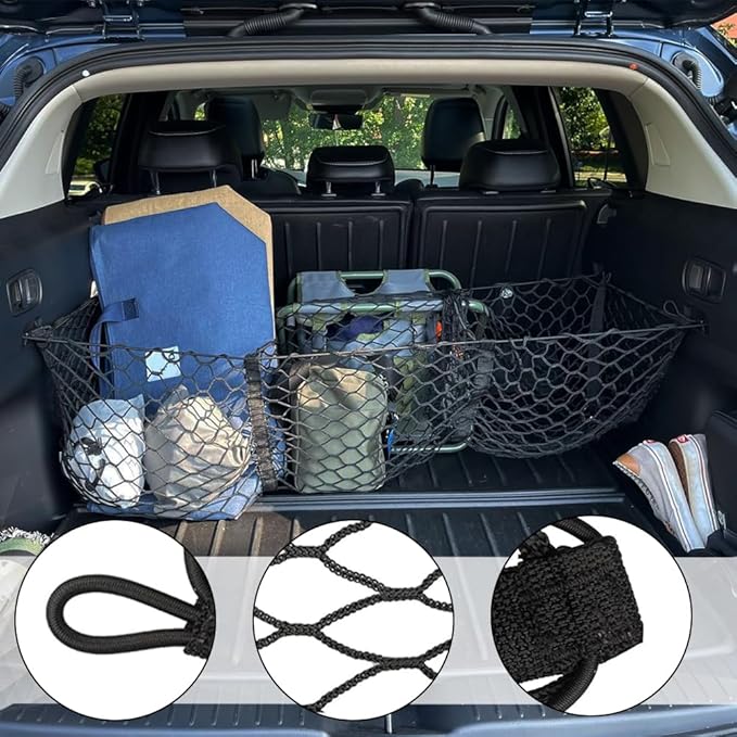 Cargo Net for Car, Truck Bed Organizer, Expandable 3 Pocket Trunk Bed Storage Organizer, Adjustable Elastic Heavy Duty Cargo Net Car Storage Accessories for Most SUV Pickup Truck (110CM)