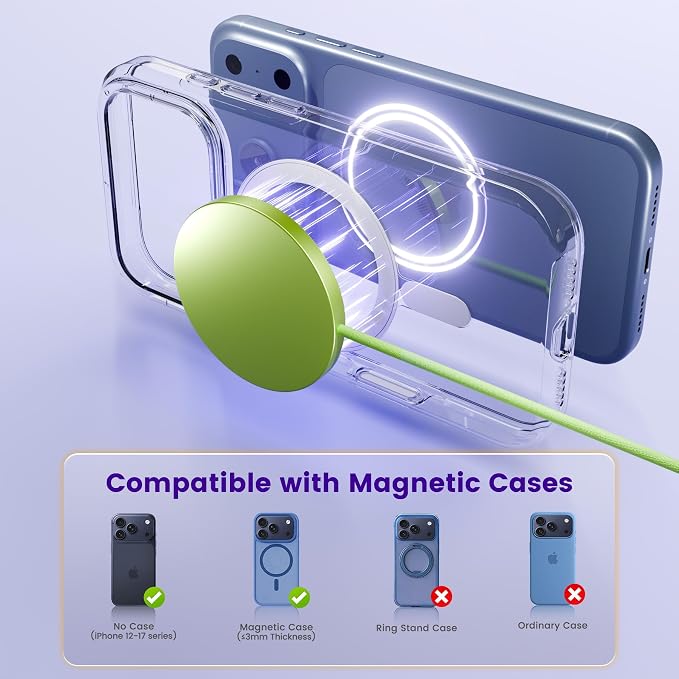 15W Wireless Charger for Apple MagSafe Charger, Magnetic Fast Charging Pad | Compatible for iPhone 17 16 15 14 13 12 Pro Max, AirPods-Slim Portable for Desk Bedside and Travel - 3 Pack, Light Green