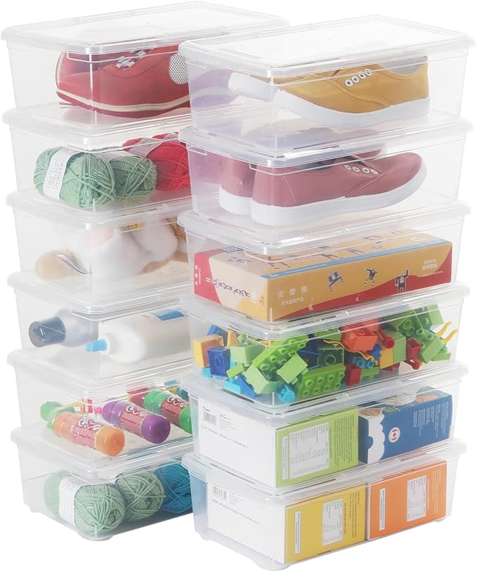 novelinks 6 QT Clear Storage Box Stackable Plastic Storage Bins with Lids Plastic Container Box for Sorting,12 Pack