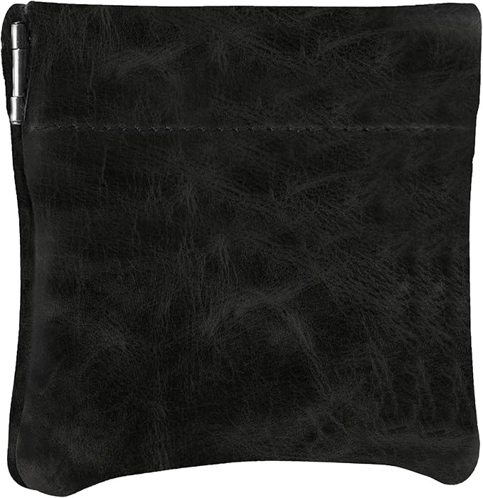 Nabob Leather Genuine Leather Squeeze Coin Purse, Coin Pouch Made IN U.S.A. Change Holder For Men/Woman Size 3.5 X 3.5 (Distressed Black)