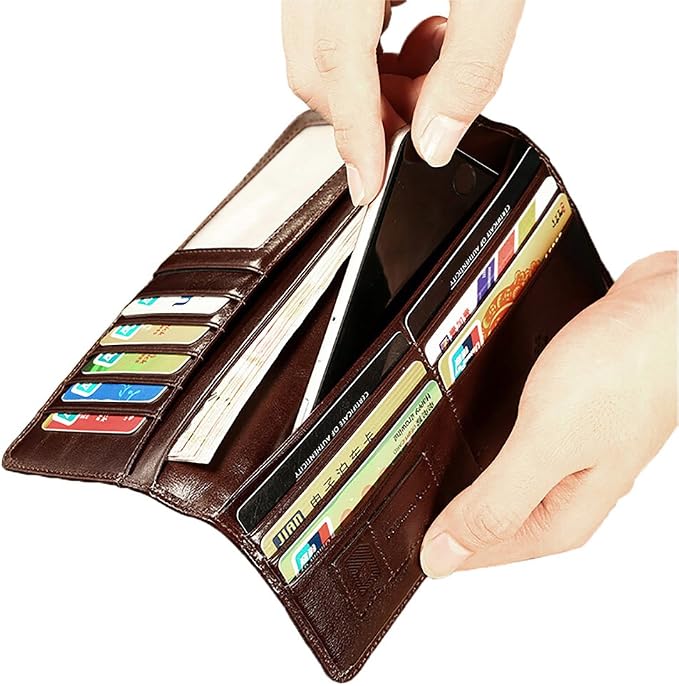 Genuine Italian Leather Handbag Organizer Card Case Long Bifold Wallet