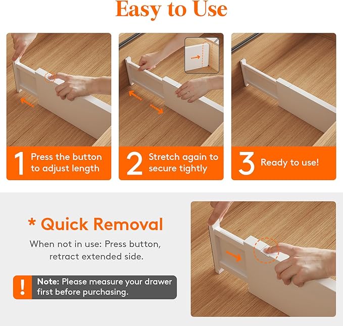 Lifewit 16 Pack 5" High Drawer Dividers 34-56cm/13.5-22" Adjustable Drawer Organizer for Clothes/Utensils, Expandable Drawer Separator in Dresser/Kitchen/Bedroom/Office Organization & Storage White