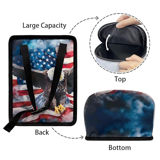 Biyejit USA Flag Eagle Car Trash Can with Lid, Leak Proof Auto Trash Bag Hanging Vehicle Garbage Can Multipurpose Storage Container for Back Seat Road Trip