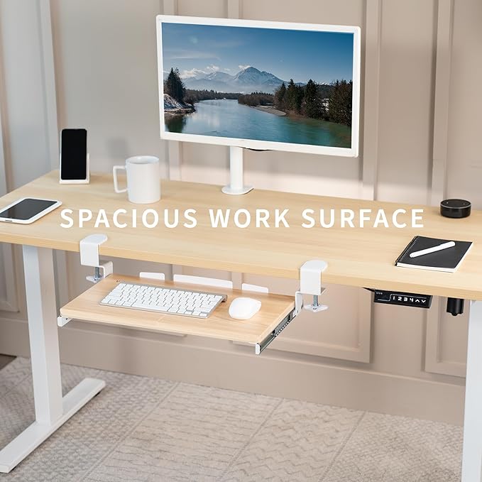 VIVO Kleine Tastaturablage Unter dem Schreibtisch ausziehbar mit Extra stabilem C-Klemmhalterungssystem, weißer Rahmen, MOUNT-KB05ES-A