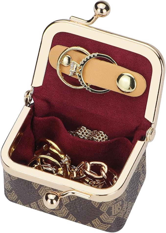 Royal Bagger Genuine Cow Leather Mini Jewelry Box Women's Coin Purse Solid Color Kiss Lock Change Pouch Casual Style Small Storage Bag for Women 1894 (Dark Blue 6894)