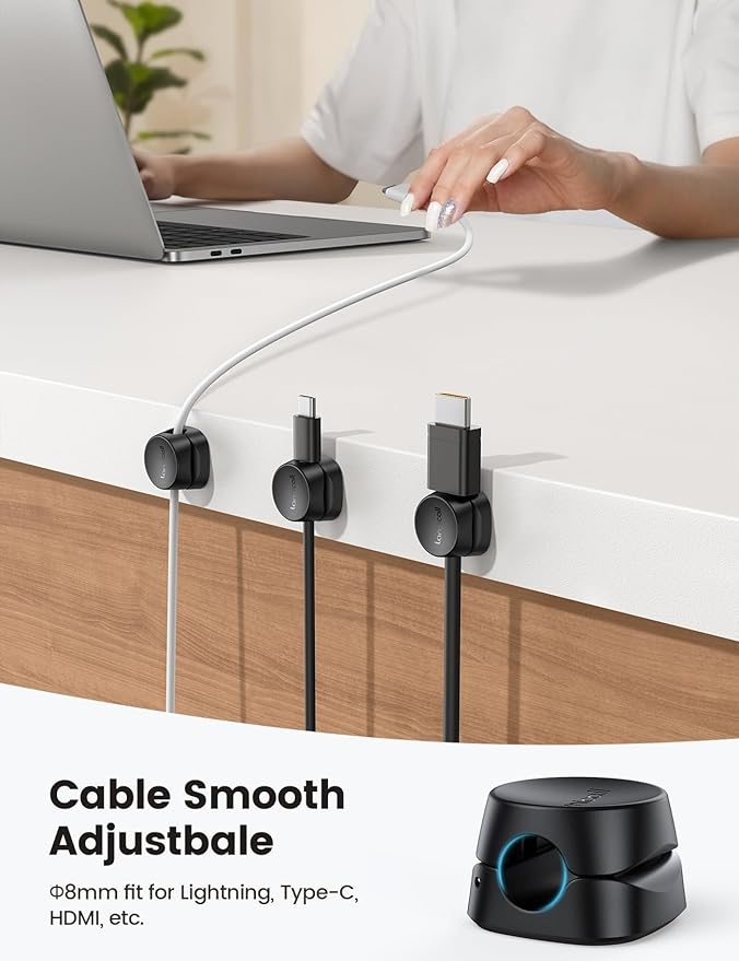 Lamicall Cord Organizer [1s Lock] Spring Cable Holder Clips - 6Pack Desk Cable Management Clips, Phone Charger Cord [Smooth Adjustable], Adhesive Wire Organizer Keeper for Nightstand Wall Car Office