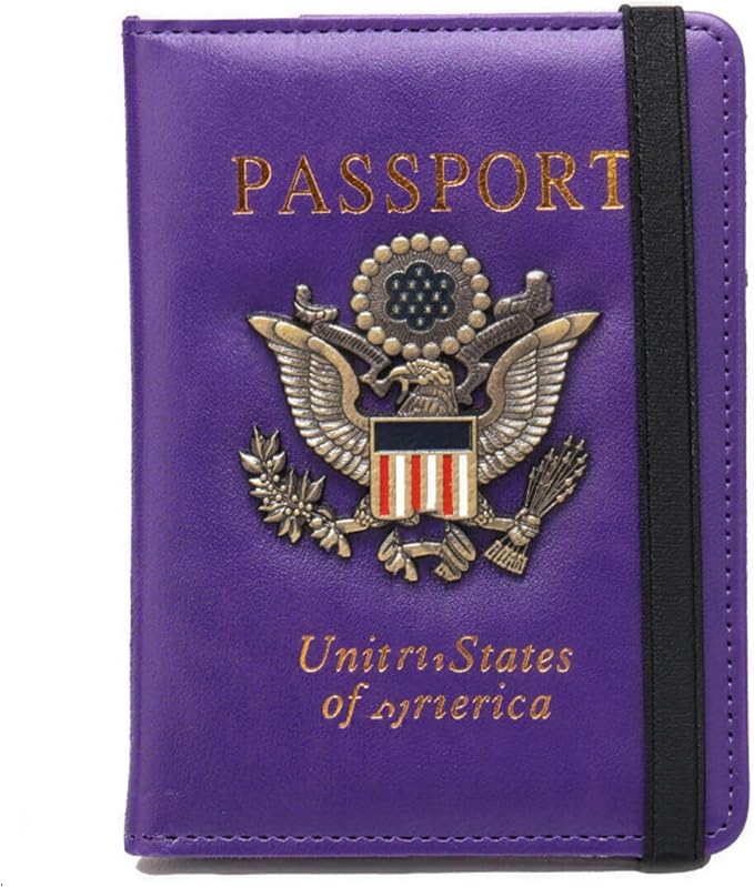 RFID Passport Holder for Travel, Leather Passport Cover RFID Blocking, Slim Durable Passport Wallet Organizer for Men Women, Travel-Friendly Case (Purple)