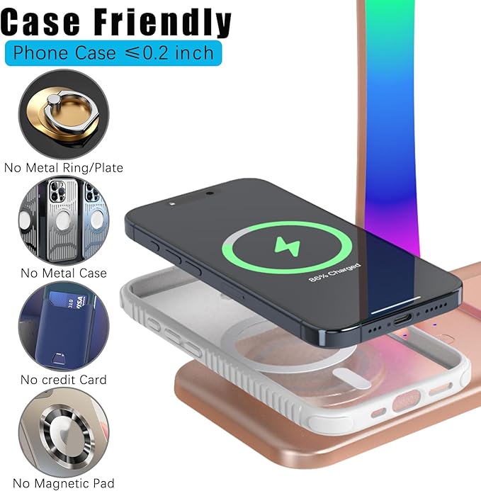 Headphone Stand with Wireless Charger,Gaming Headset stand with RGB Light Mode,For Airpod Max Stand Compatible with Airpod Pro/3/2,For iPhone 17/16/15/14/13/12/11,Gifts for Gamers & Music Lover (Gold)