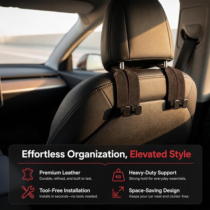 Universal Car Headrest Hooks Heavy Duty Suede Seat Organizer(Brown) | Keep your car organized with these heavy-duty suede hooks—the perfect spot for your purse, bags, and daily essentials