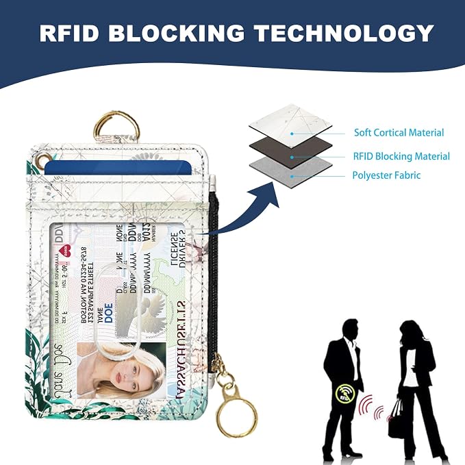 Slim Wallet Credit Card Holder, Map TurtleX, RFID Wallet Women Cute Small Front Pocket Wallet With Zipper, PU Leather Thin travel RFID Blocking Card Case ID Window,Ladies Gifts