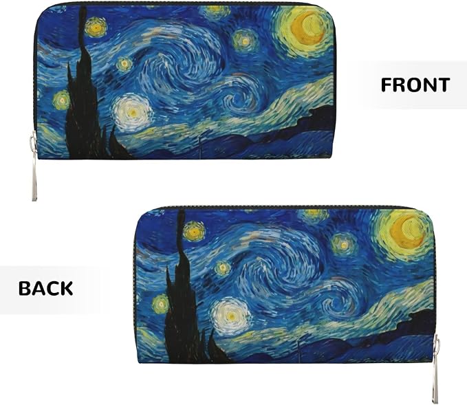 The Starry Night Wallet for Men Women Elegant Long Clutch Zip Around Travel Leather Coin Purse Large Capacity Credit Card Holder Handbag