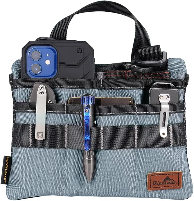 VIPERADE VE5 Slim EDC Pouch with 7 Pockets, Mens Pocket Organizer Multitool Pouch, Mini Crossbody Messenger Bag (No Strap)