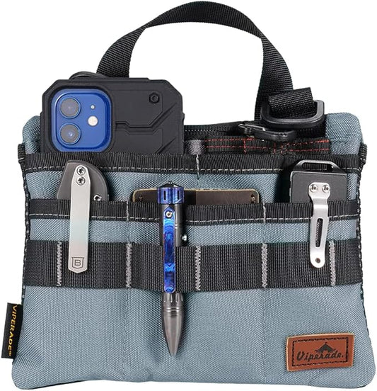 VIPERADE VE5 Slim EDC Pouch with 7 Pockets, Mens Pocket Organizer Multitool Pouch, Mini Crossbody Messenger Bag (No Strap)