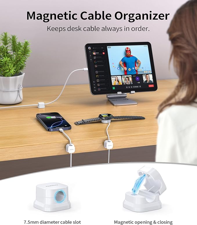 9 Pack Magnetic Cable Clips Cord Organizer,Desk Cable Management Accessories,Cord Clips,Adhesive USB Wire Holder Keeper Organizer for Home Office Desk Phone Car Wall Desktop Nightstand cable organizer