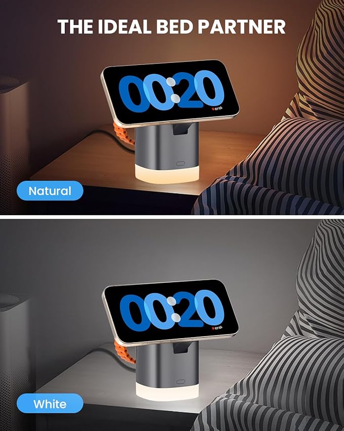 JoyGeek 3-in-1 Charger Stand for Magsafe: Foldable Wireless Charging Station with Night Lights - Magnetic Charger Dock for iPhone 15/14/13/12 Pro/Max/Plus, AirPods, Apple Watch 2-9 (Light Grey)