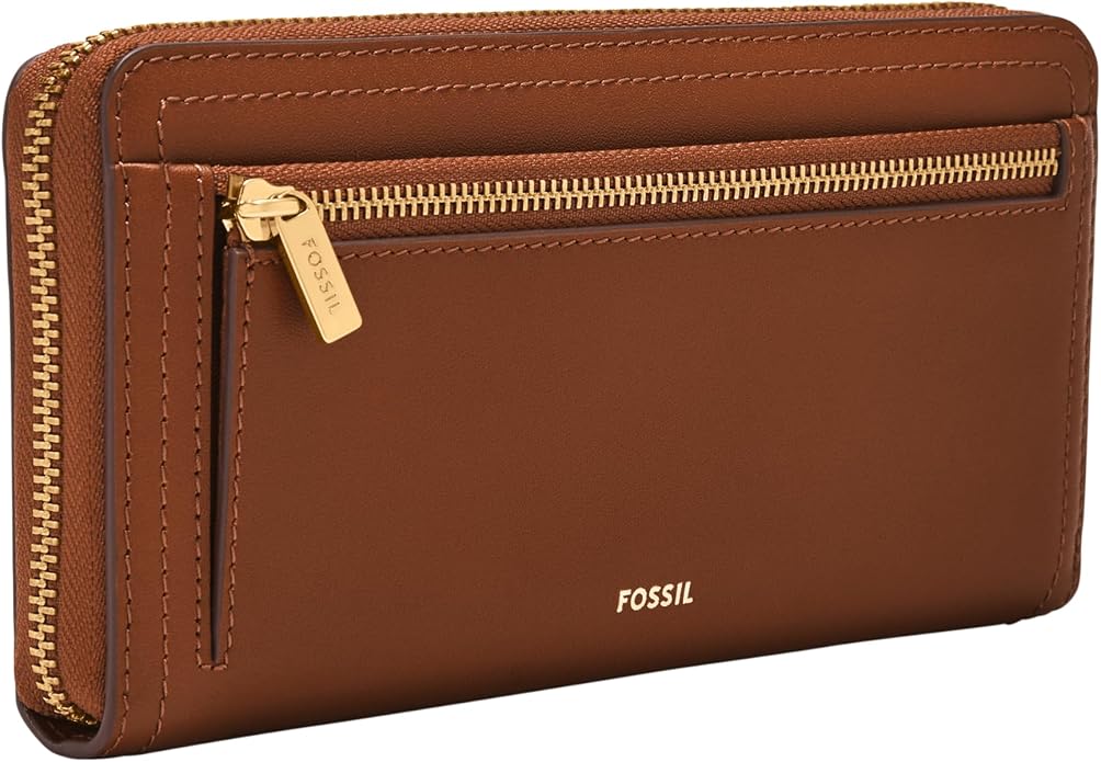 Fossil Women's Logan Leather RFID-Blocking Zip Around Clutch Wallet with Wristlet Strap for Women