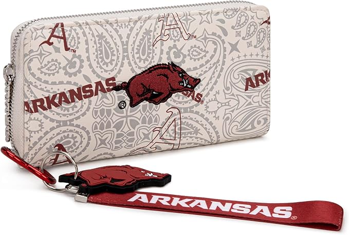 Arkansas Razorbacks Organizer Wallet with RFID Blocking & Keychain, Arkansas Team Logo Clutch Purse, Zip Wallet for Game Day, Concert, Graduation Gift | Beige, NC-AFU011BG