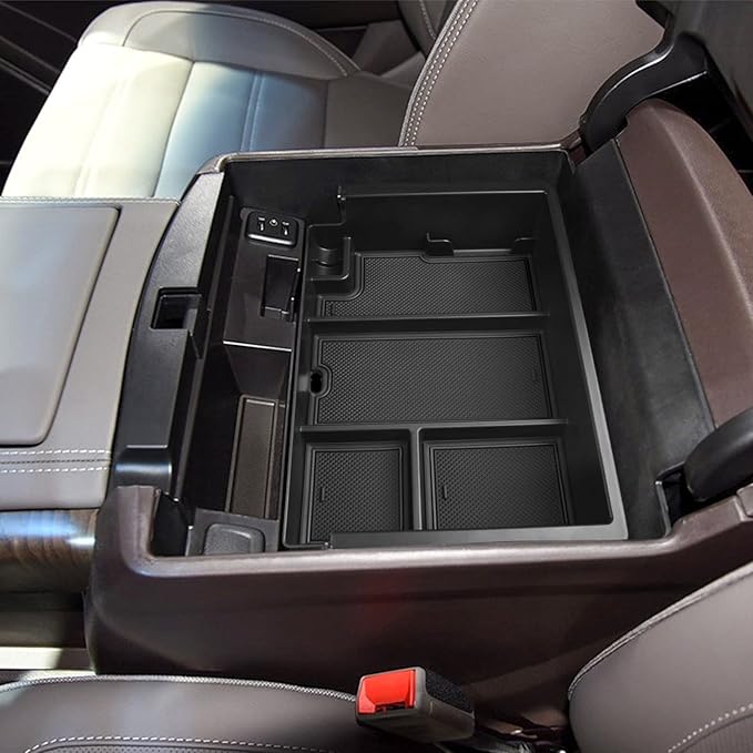TACOBRO Full coverage Center Console Organizer Compatible with 2014-2018 GMC Sierra 1500 /Chevy Silverado 1500 Accessories 2015-2020 Yukon XL/Tahoe Suburban Insert Armrest Storage ABS Plastic, Black