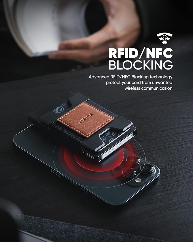 VULKIT Minimalist Pop Up Wallet RFID Blocking Aluminum Credit Card Holder with Expandable Backplate, Holds 12 Cards and Cash for Men and Women Brown