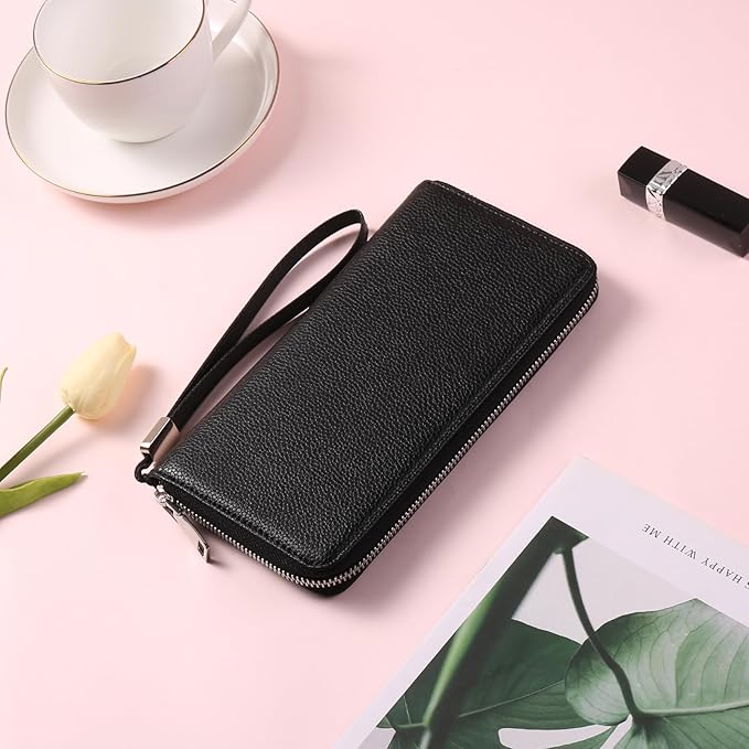 GOIACII Womens Wallet RFID Blocking Leather Zip Around Wallet Large Capacity Long Purse Credit Card Clutch Wristlet | RFID Blocking, Zip Around, Large Capacity, Long, Credit Card, Clutch