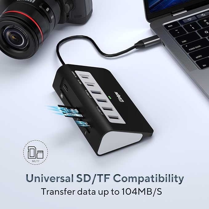 P9 USB C Hub, INTPW 9-in-1 USB Multiport Adapter with 4K HDMI, PD 100W, USB-C and 2 USB A 3.0 5Gbps, 2 USB A 2.0, SD/TF Card Reader, Aluminum Powered USB Hub for PC, iPhone 16/15 Series, MacBook, iPad