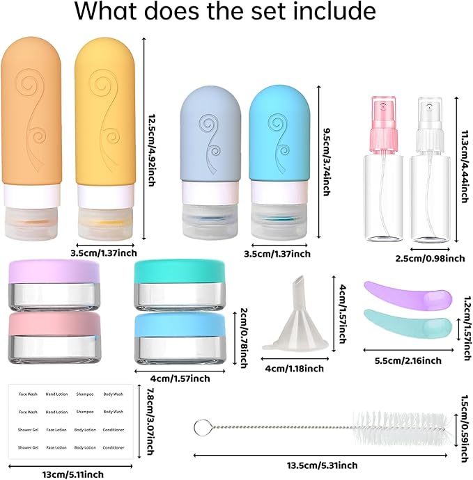 vodvob 16 Pack Travel Bottles Set for Toiletries, TSA Approved Travel Containers Leak Proof Silicone Squeezable Travel Accessories 2oz 3oz for Shampoo Conditioner Lotion Body Wash (BPA Free) (Orange)