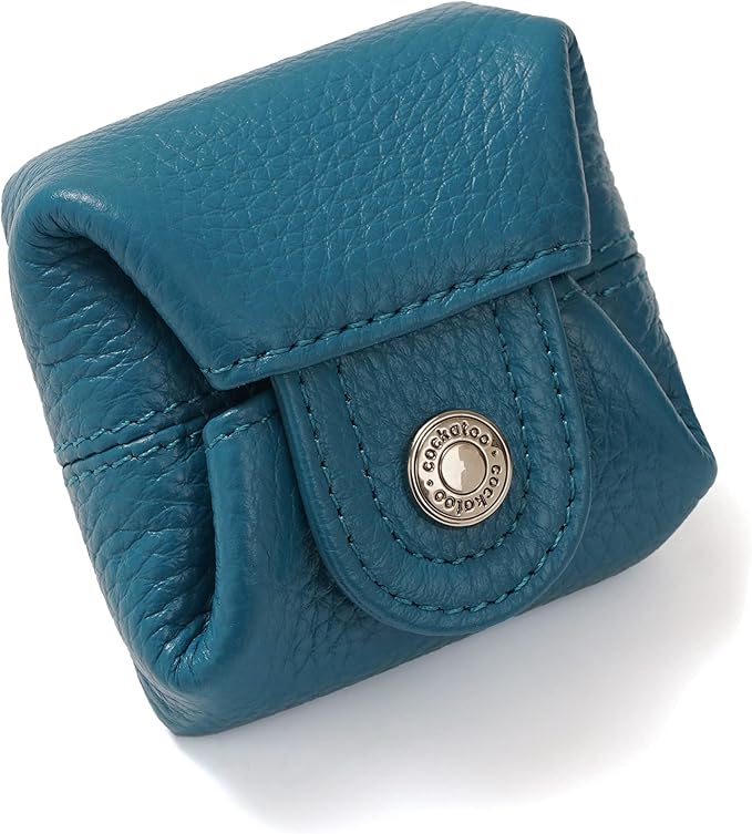 Cockatoo Genuine Leather Coin Pouch Change Holder, Mini Snap Pocket Wallet for Men Women (Azure, Small)