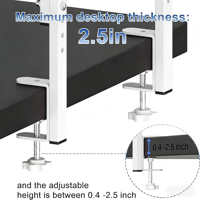 2-Tier Desk Shelf, Expandable Under Desk Storage, Clamp on Desk Shelf, Desktop Accessories for Offices, Study Rooms, and Game Rooms (White)