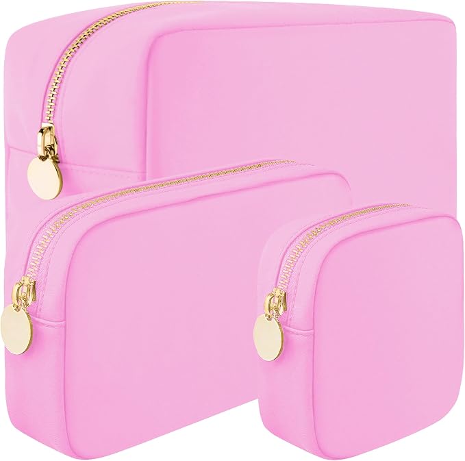 DANCOUR 3-Piece Makeup Bag Set in Light Pink – Mini, Small & Large Cosmetic Pouches for Women & Girls, Cute Travel Toiletry Organizer Set, Stylish Makeup Bag Trio for Purse or Travel