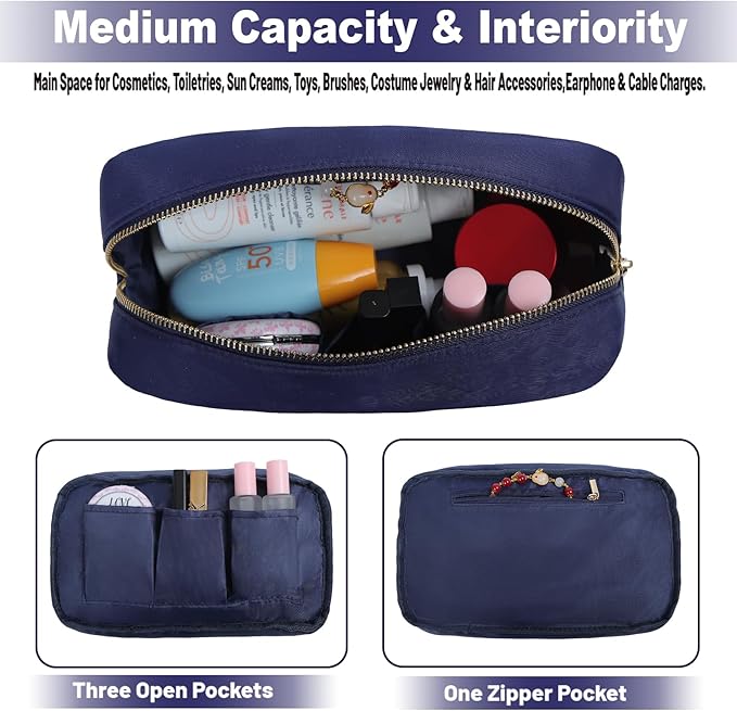 Travel Essentials Makeup Bag for Women Water-resistant Toiletry Organizer Nylon Cosmetic Pouch Preppy Stuff