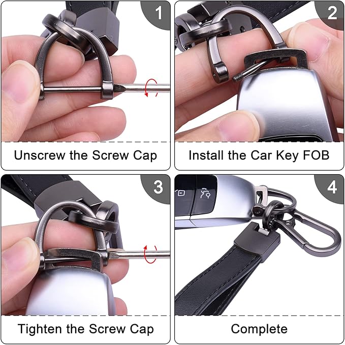Wisdompro Genuine Leather Car Keychain, Universal Heavy Duty Key Fob Keychain Leather Key Chain Holder for Men and Women