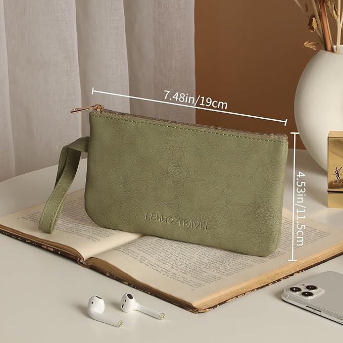 RIGHT AWAY Makeup Bag Travel Cosmetic Bag,Portable Make up Organizer With Handle,Small purse pouches Cell Phone Purse with Compartments for Women Girls（Green）