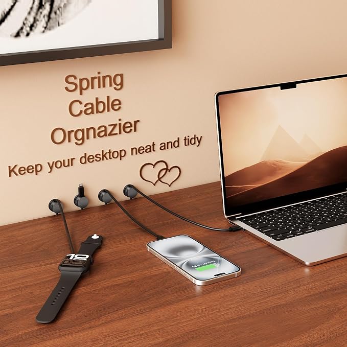 Cord Organizer Holder Clips 12 Pack 360° Rotatble Spring Cable Management,Hide Phone Charging Cable Keeper Strong Adhesive Wire Charger Holder for Home Car Office Nightstand Desk (Black)