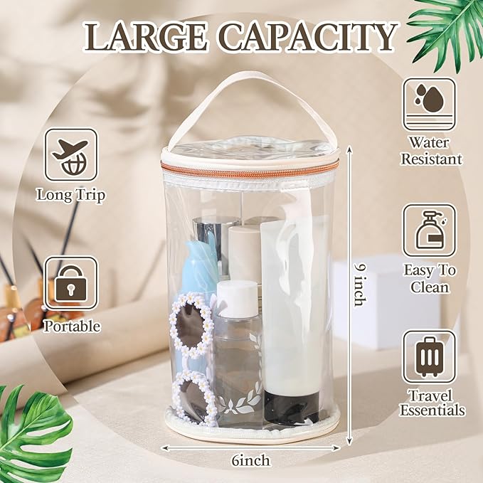 Sanwuta Clear Lotion Bag for Toiletry Sunscreen Cylinder Makeup Bag Heavy Duty Travel Organizer Pouch Waterproof Cosmetic Pouch with Handle Zipper Gift for Summer Beach Pool Airport Women(White)