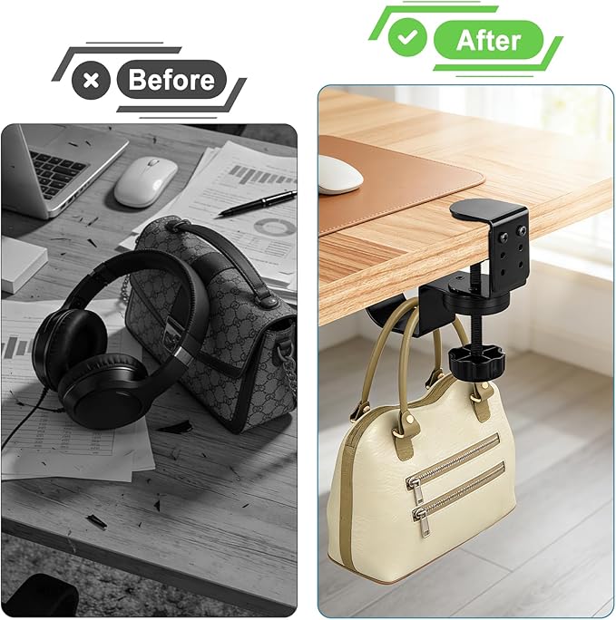 MYITYARD Clamp Mug Hooks Under Desk, Clip On Hook Cup Holder, Desktop Hanging Headphone Hook for Office, Computer Desk, Student Class Desk, Cabinet