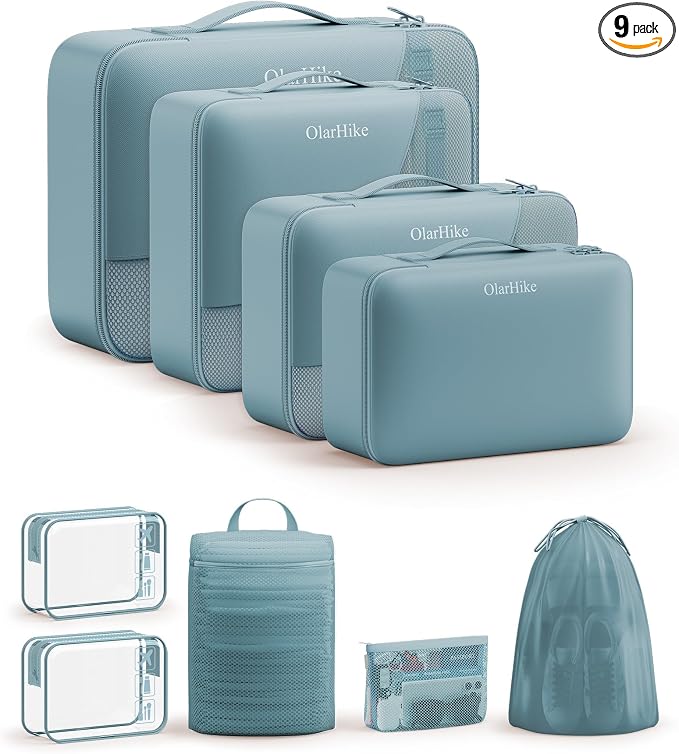 9 Set Packing Cubes for Travel, Gifts for Women Mom,Anti-Tearing Suitcase Organizer,OlarHike Vacation Essentials & Accessories for Cruise Ship