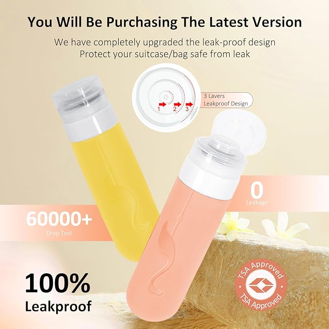 Vipop Empty 3 oz Travel Size Bottles Toiletries Containers for Toiletries Liquids，Small Silicone Mini Refillable Leak Proof TSA Approved Travel Bottles for Creams Shampoo and Conditioner Traveling