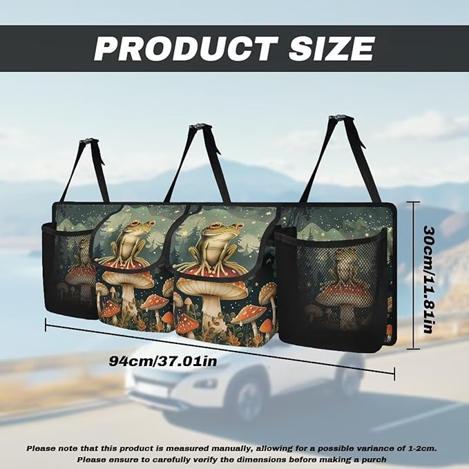 Mushroom Car Trunk Organizer,Frog Pattern Backseat Hanging Organizer with 4 Large Storage Pockets,Trunk Bag for Car,SUV,Truck,Van Kids Travel Not Easy to Fade Machine Washable