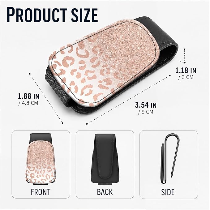 Leather Magnetic Sunglass Holder for Car Sun Visor, Cute Eyeglass Ticket Card Hanger Clip, Universal Auto Interior Accessories for SUV Pickup Truck, Ombre Leopard
