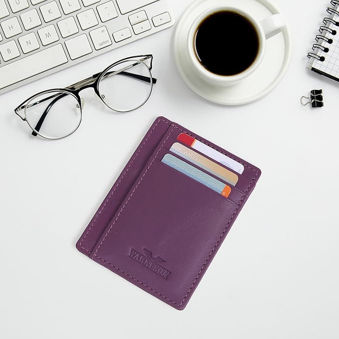 Ultra Slim Leather Wallet Just 0.12 Thick, 6 Card Slots, RFID Blocking, Soft, Durable, Minimalist Genuine Leather, Credit Card Holder for Men & Women Great Gift