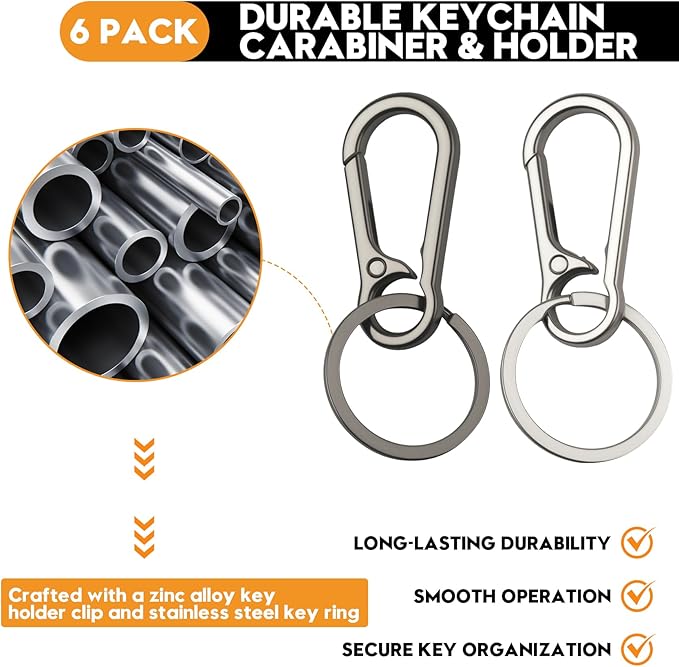 Keychain Clip, 6 Pack Key Chain Hooks with Key Rings Holder, Metal Key Organizer for Car Home Keys Men Women