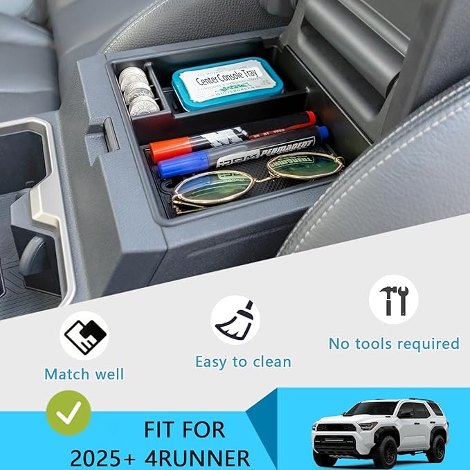 JDMCAR Center Console Organizer Compatible with 2025 2026 Toyota 4Runner Accessories, Insert ABS Materials Tray, Armrest Box Secondary Storage Tray Interior Accessories (Glossy Black Trim)