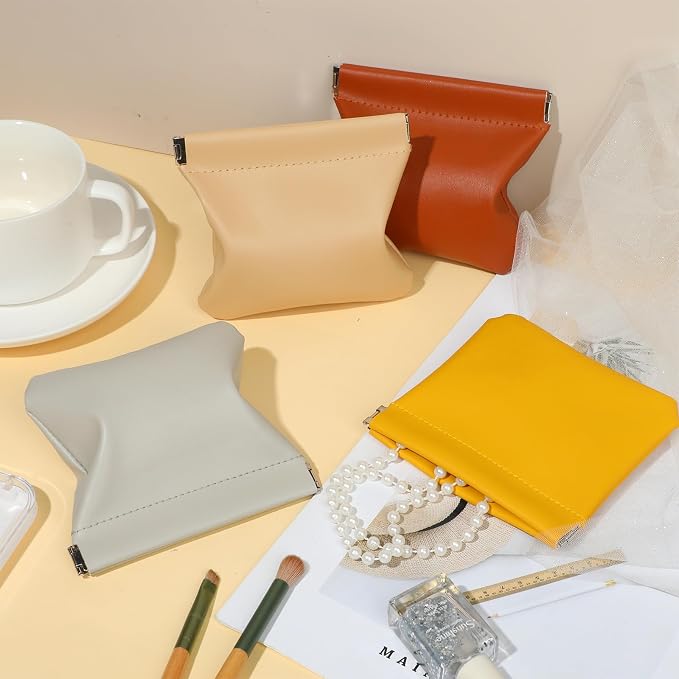 4Pcs Small Makeup Bag for Purse, 4.7in Pocket Cosmetic Bag Organizers, Waterproof PU Leather Pouches for Purse, Portable Squeeze Coin Purse for Women Mini Travel Jewelry Storage Pouch(Autumn)