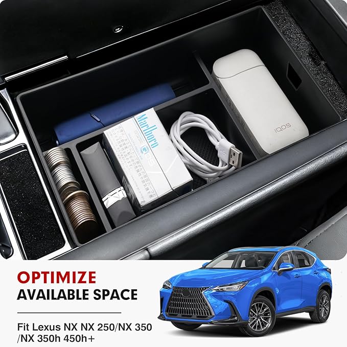 Autorder Center Console Organizer for 2022 2023 2024 2025 Lexus NX NX 250/NX 350/NX 350h 450h+ Accessories Armrest Storage Box Secondary Insert Tray with Anti-Slip Mat