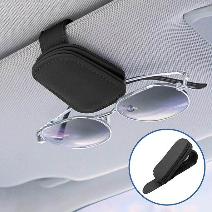 Car Glasses Holders Sun Visor Magnetic Leather Sunglass Holder for Car Suitable for Glasses Car Visor Accessories Universal for Most Car Sun Visor, Black