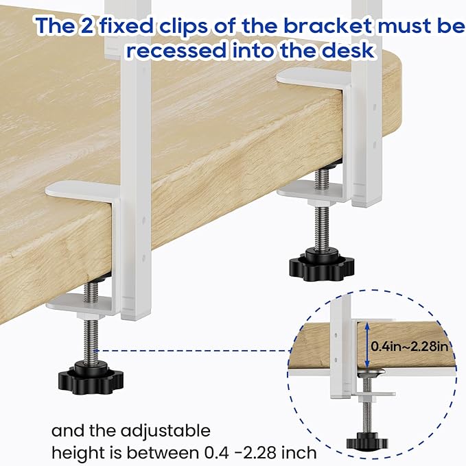 Clamp On Desk Shelf 2-Tier, 12.5 inch Wood Shelving Unit for Office Desk/Gaming Accessories, Tabletop Book Storage Rack, Shelf for Top & Under of Desk, Natural