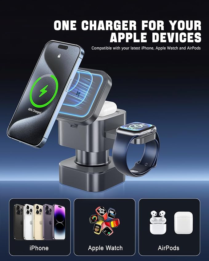 2026 New 4 in 1 Wireless Charging Stand with Night Light Function Compatible with Apple and Android Devices Supports iPhone 17/16/15/14/13/12, Apple Watch Series, AirPods Series, Samsung Galaxy