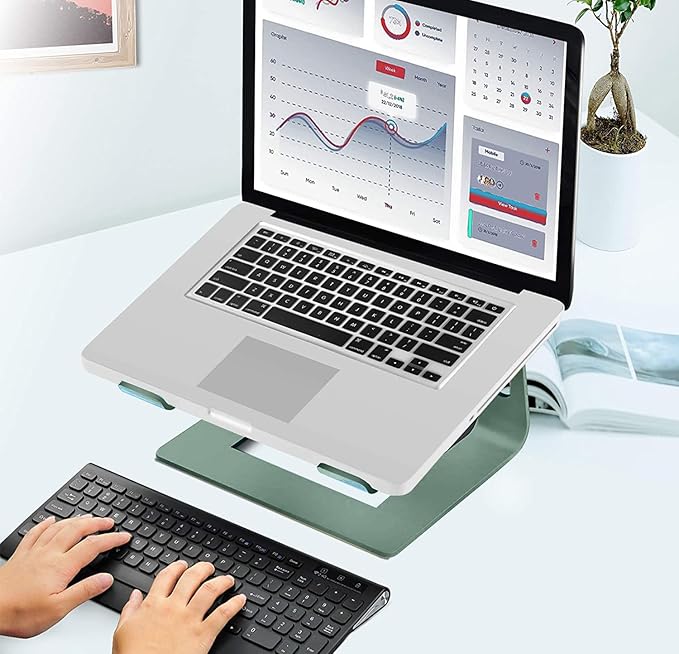 Orionstar Ergonomic Laptop Stand, Premium 5mm Aluminum Riser for 10-15.6 Inch Notebook Computer, Tool-Free Detachable Elevator Holder for Desk Office, Sturdy Riser for Eye-Level Neck Relief, Green