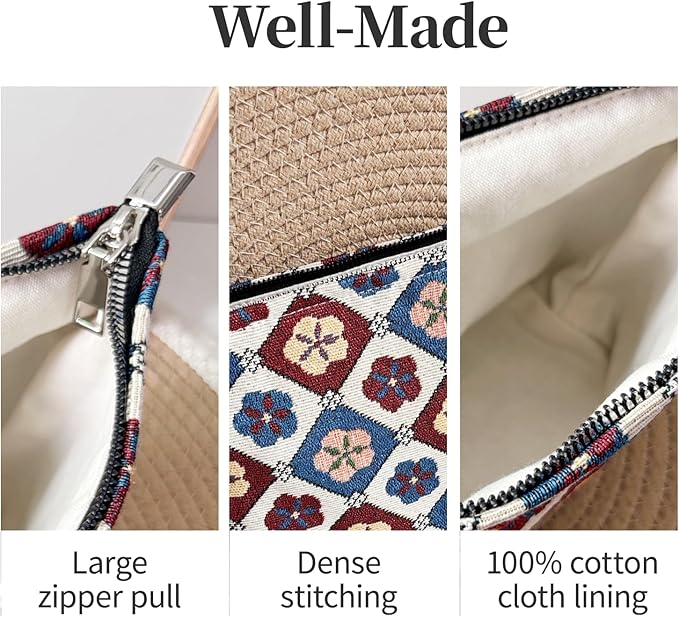 itgowisa Vintage Floral Cosmetic Bag for Women, Makeup Pouch for Purse, Elegant Toiletry Organizer for Mature Ladies & Moms, Classic Pattern, Small Travel Zipper Bag