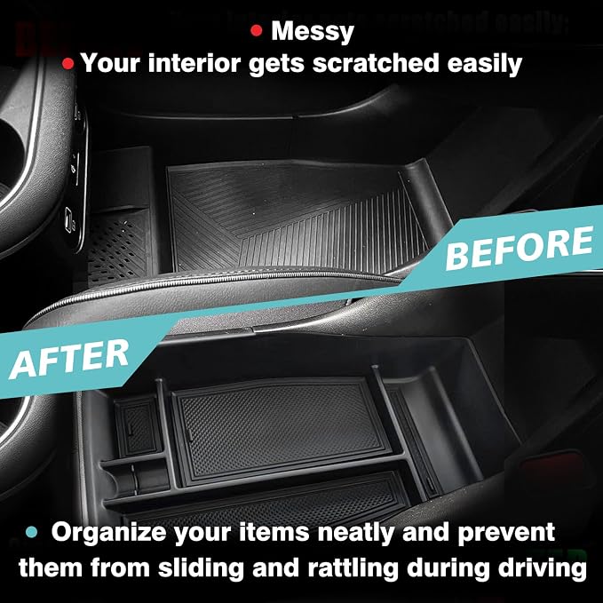 BestEvMod for Ioniq5 Armrest Storage Box & Lower Center Console Organizer Tray 2PCS with Rubber Trim Compatible with Hyundai Ioniq 5 2022-2024 Accessories (Armrest +Lower Tray) NOT FIT 2025